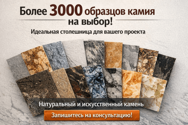 Более 3000 образцов камня на выбор! Идеальная столешница для вашего проекта