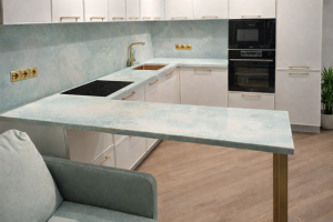 Столешница и фартук для кухни, барная стойка, из кварцевого агломерата Primax 335 Tiffani Blue