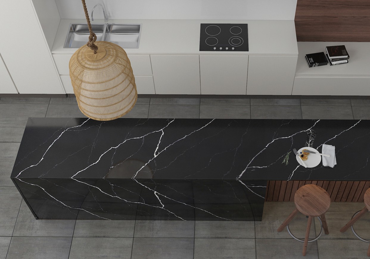 Кварцевый камень Vicostone Nero Marquina BQ-8740 в Москве