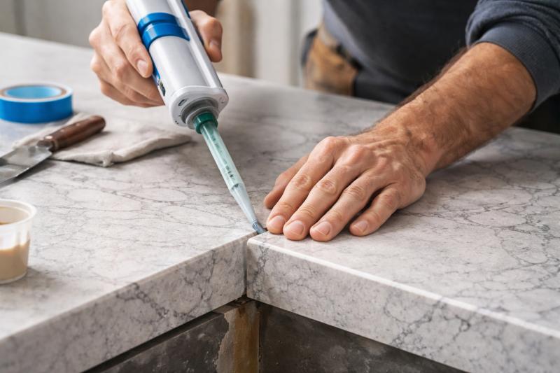 Обработка стыков столешниц из камня