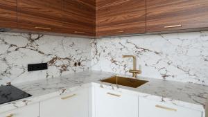 Столешница и фартук для кухни, из кварцевого агломерата Aleph Stone А76 Arabescato Miele