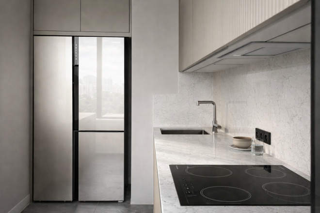 Столешница и фартук для кухни, с островом, из кварцевого агломерата Аварус R543 Пик Эльбруса