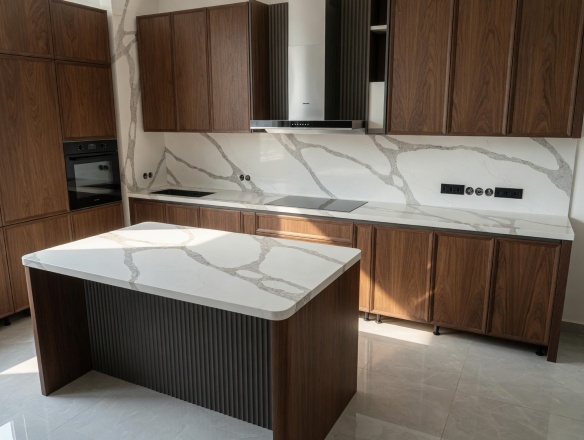 Столешница и фартук для кухни, с островом, из кварцевого агломерата Vicostone Forza BQ8920