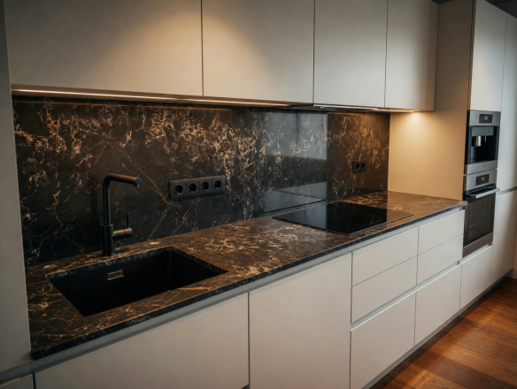 Столешница и фартук для кухни, из кварцевого агломерата Caesarstone Vanilla Noir 5100