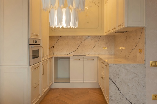Столешница и остров из кварцевого агломерата Vicostone BQ8788 Diamante