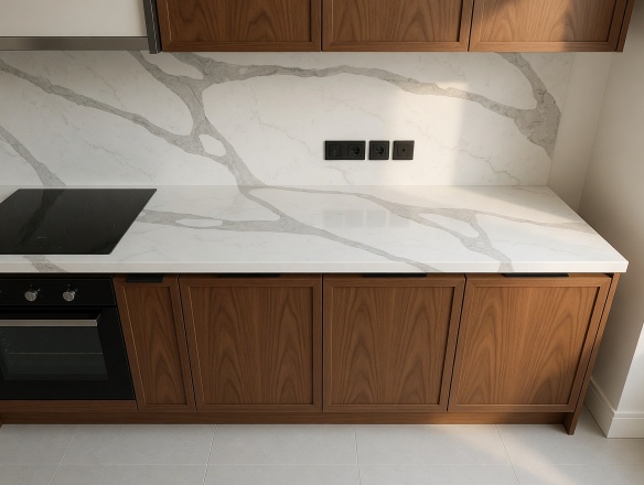 Столешница и фартук для кухни, с островом, из кварцевого агломерата Vicostone Forza BQ8920