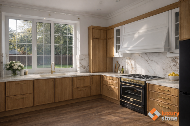 Столешница и фартук для кухни, из кварцевого агломерата Quantra Quartz Pantheon