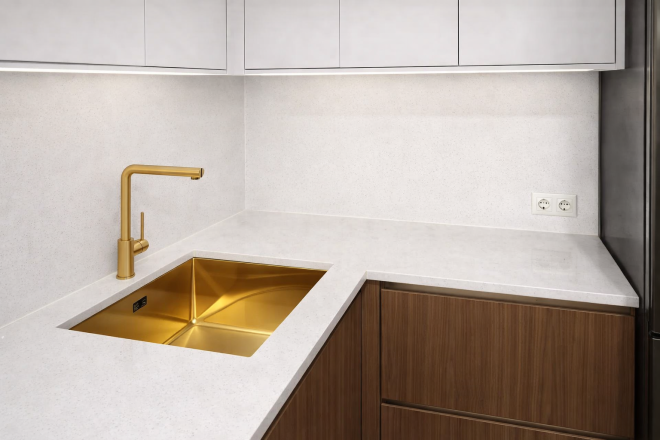 Столешница и фартук для кухни, из кварцевого агломерата Аварус R112 Соль Каспия