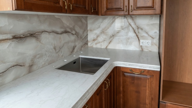 Столешница для кухни, из кварцевого агломерата Aleph Stone А91 Travertino