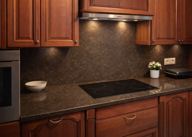 Столешница и фартук для кухни, из кварцевого агломерата Аварус R538 Горы Кавказа