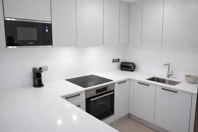 Столешница и фартук для кухни, П-образные, из кварцевого агломерата Аварус R112 Соль Каспия