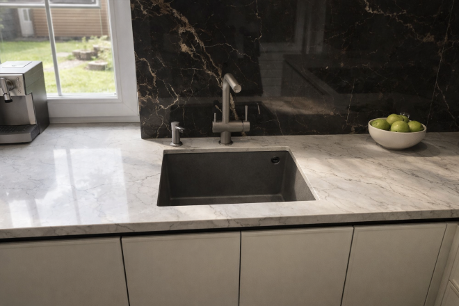 Столешница для кухни из кварцевого агломерата Avant Калакатта Бомениль 7040