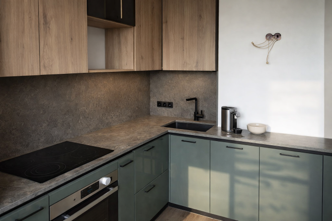 Столешница и фартук для кухни, из кварцевого агломерата Vicostone BQ 8863 TARTUFO